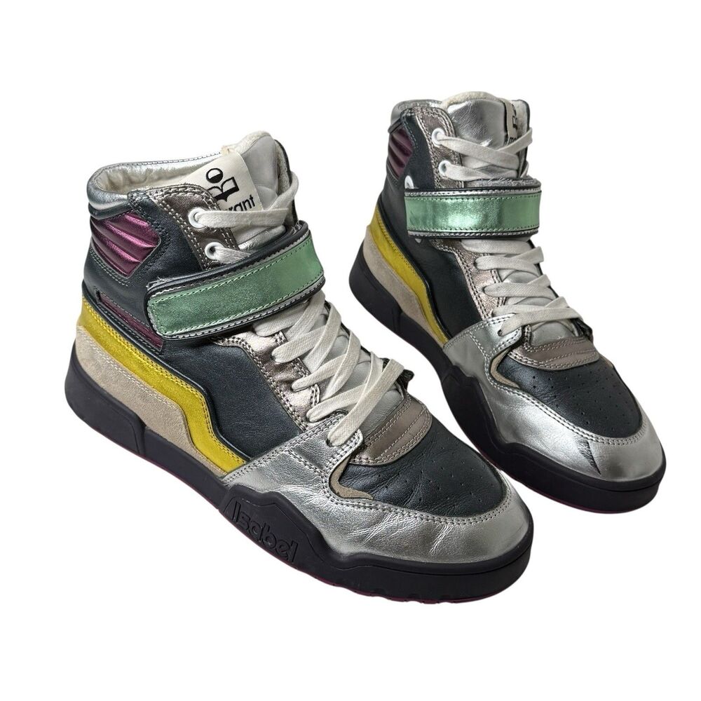 Isabel Marant Bresse Metallic High-Top Sneakers EU38 US 6.5 Colorblock Luxury